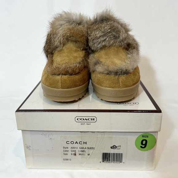 Vintage 9 Coach A0018 Kaela Tan Camel Suede Fur Wedge Mule - Picture 2 of 7